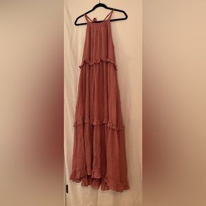 Red Dress Pink Tiered Maxi Dress Size L